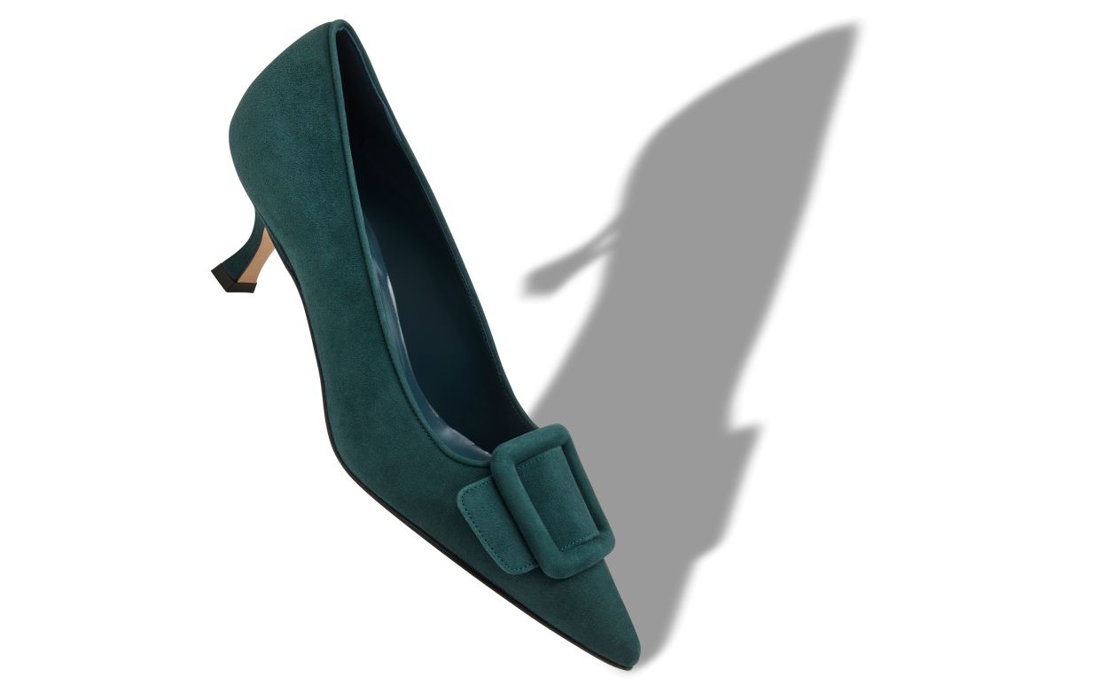 Pompas de ante verde oscuro con detalle de hebilla