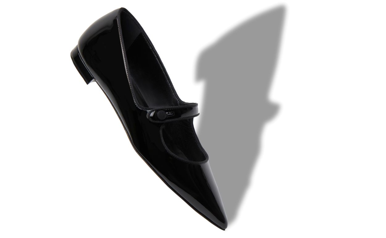 Zapatillas planas de cuero brillante negro tipo Mary Jane