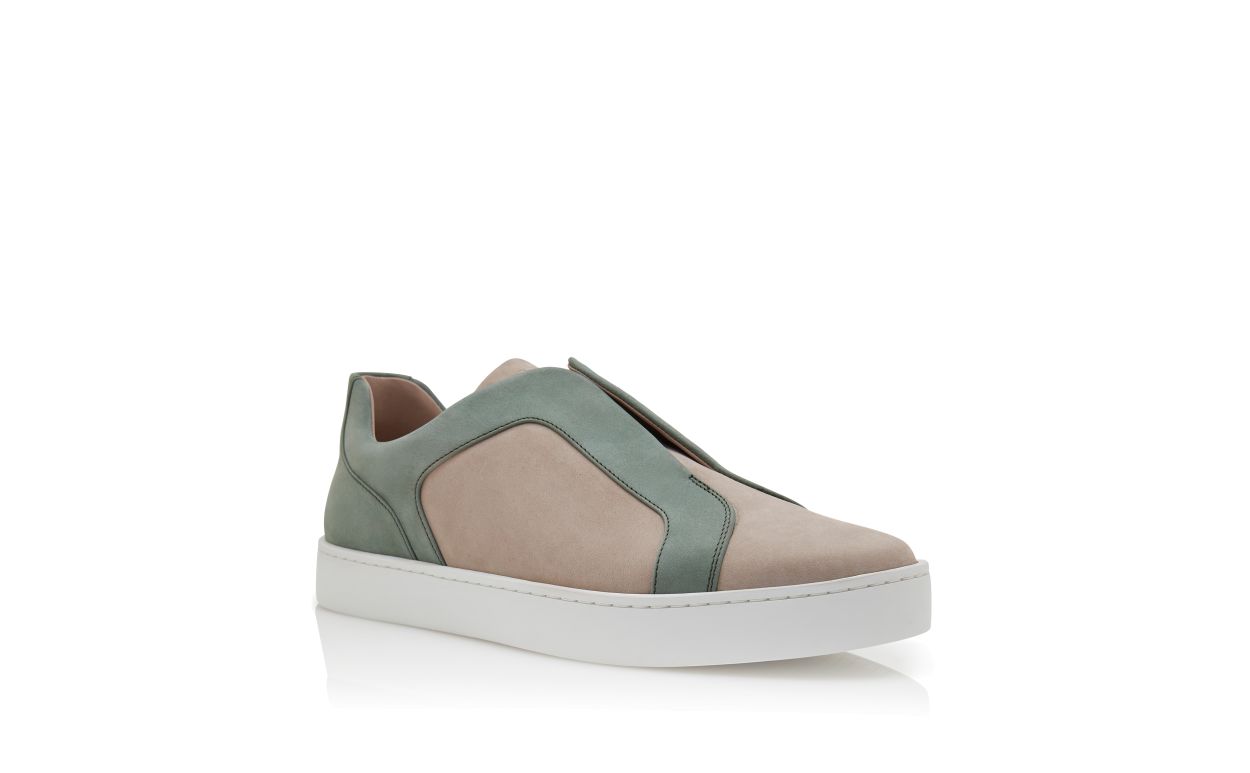 Zapatillas bajas de cuero de ternera gris y verde