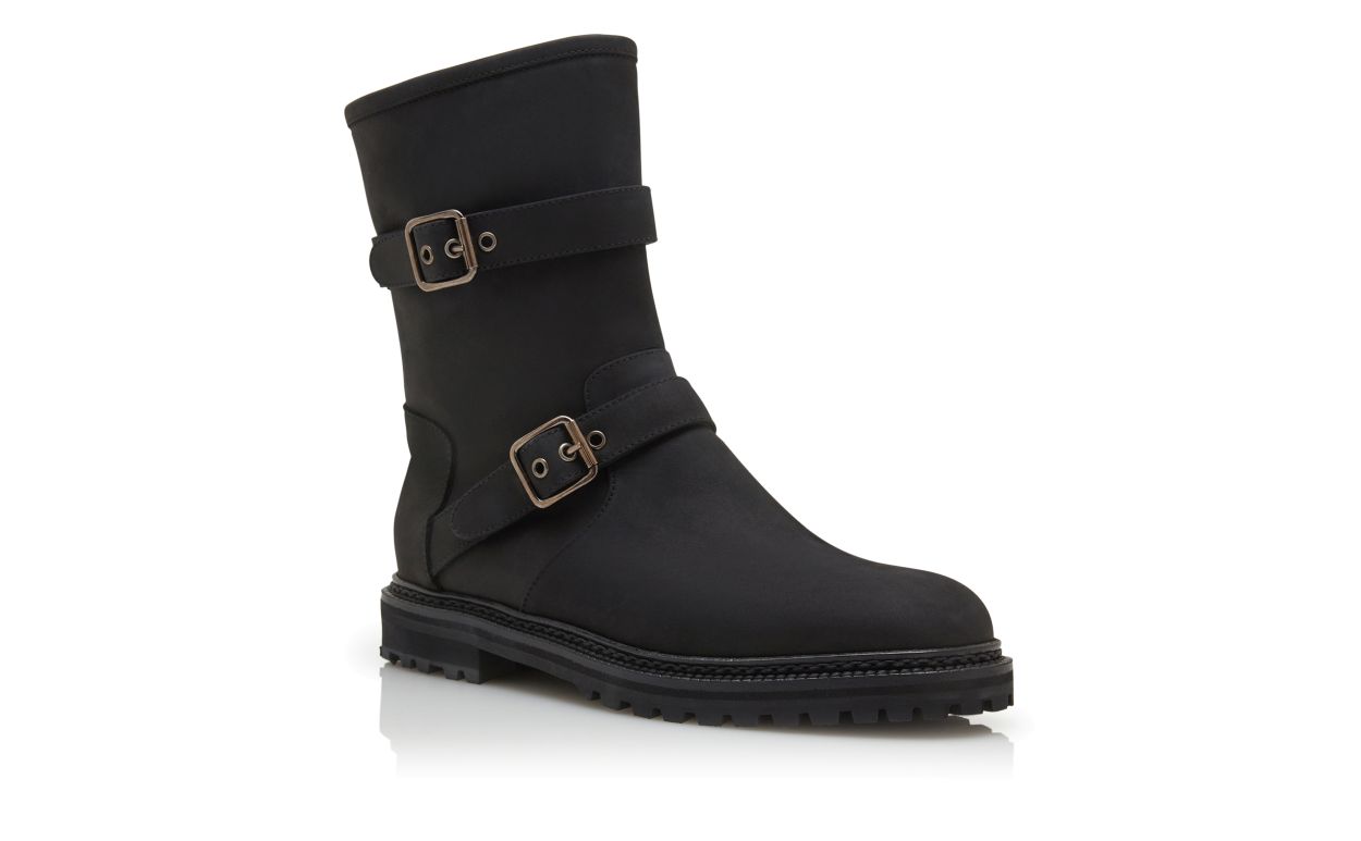Botas de tobillo con doble hebilla de nubuck negro