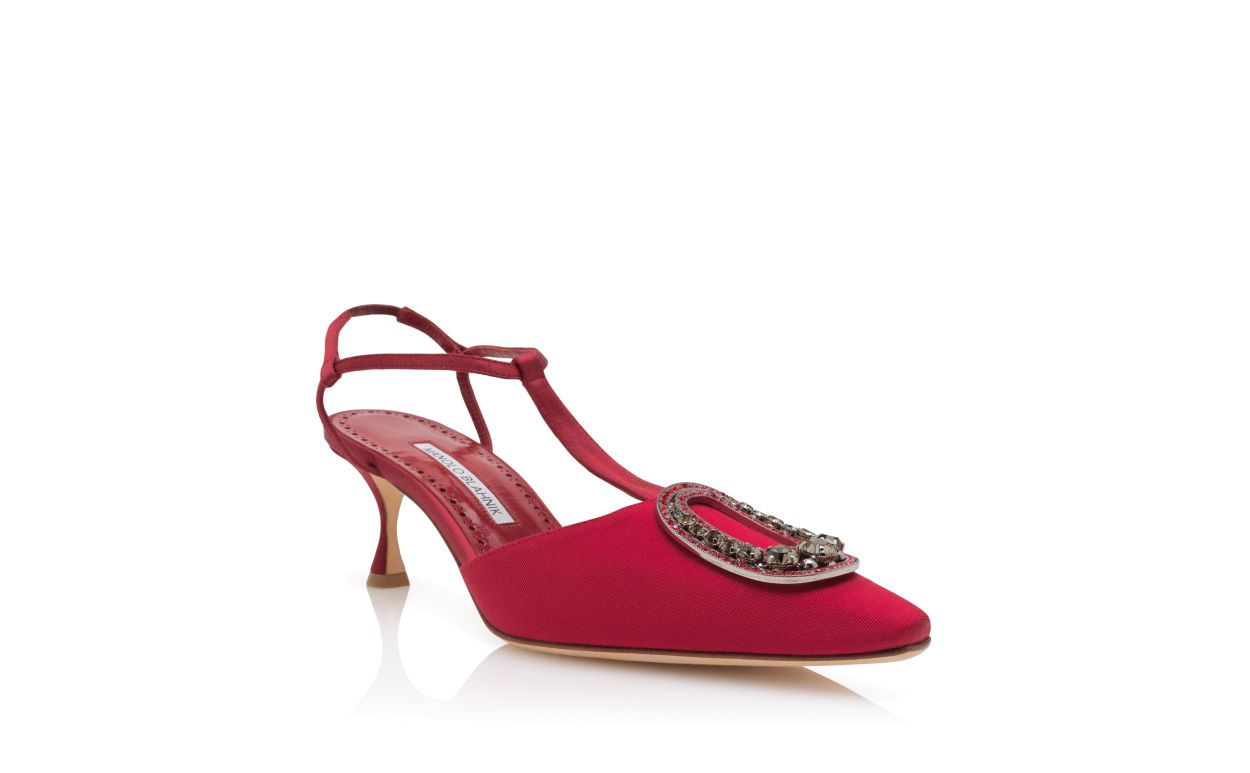 Zapatillas T-Bar con Detalles de Joya de Grosgrain Rojo