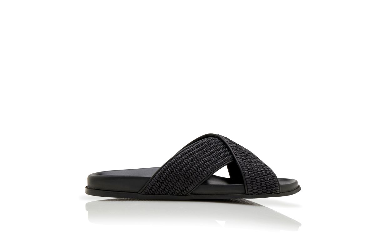 Sandalias planas de tejido natural negro