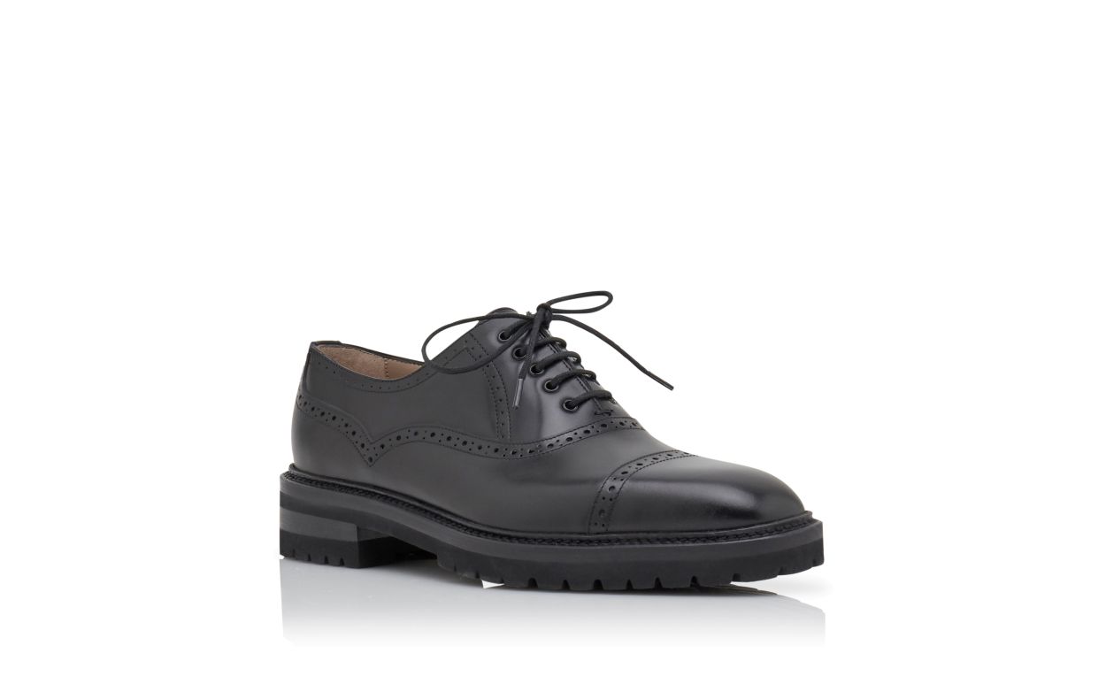 Zapatos de cuero de becerro negro con cordones