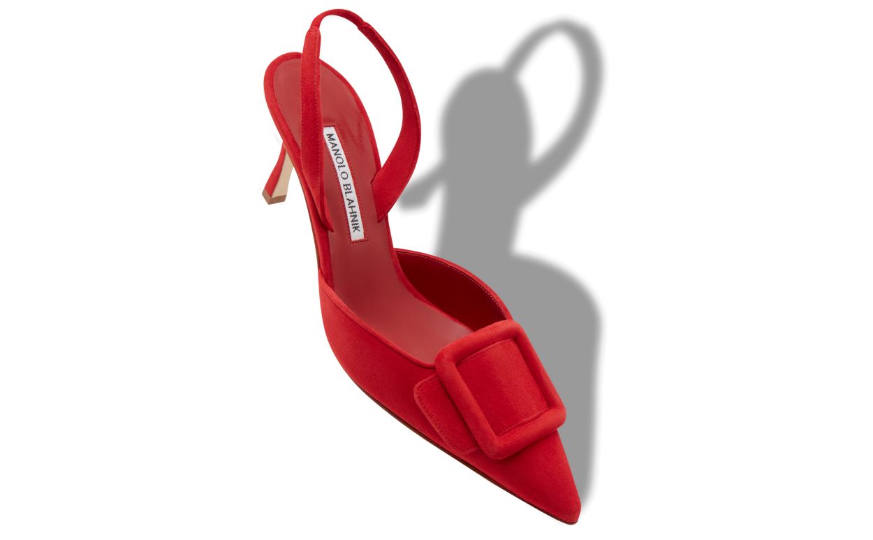 Zapatillas de tacón con tirador de cuero rojo