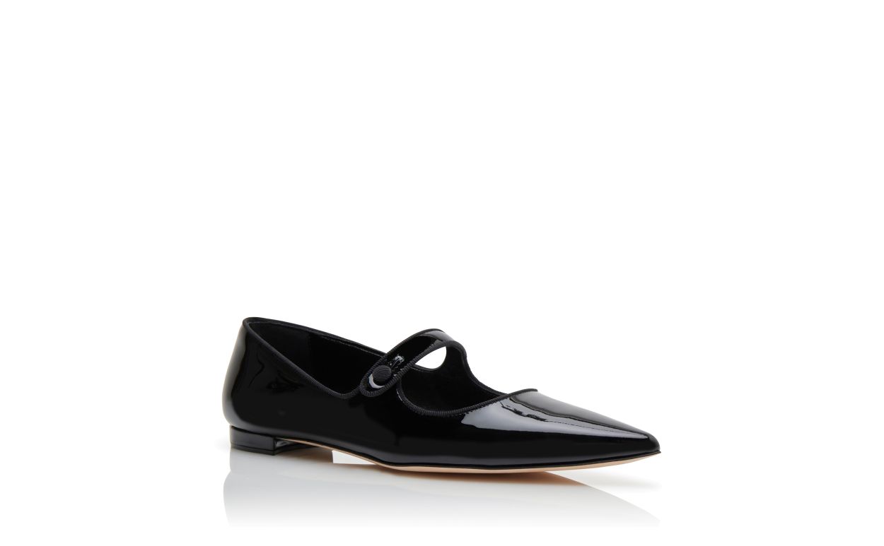 Zapatillas planas de cuero brillante negro tipo Mary Jane