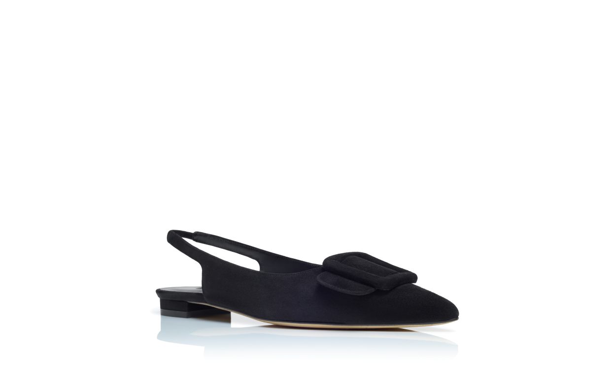 Zapatos planos de ante negro con detalle de hebilla y cierre elástico