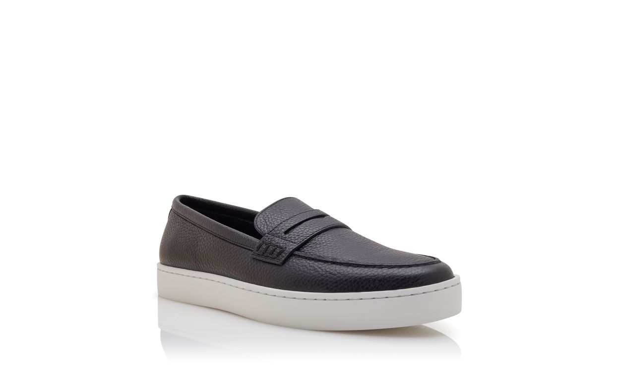 Zapatillas de cuero de vitela negro con cordones