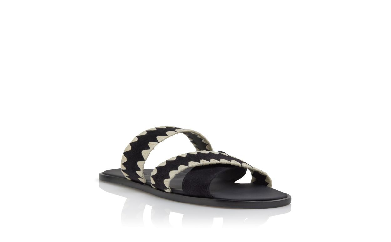 Sandalias planas de ante negro con puntada de manta