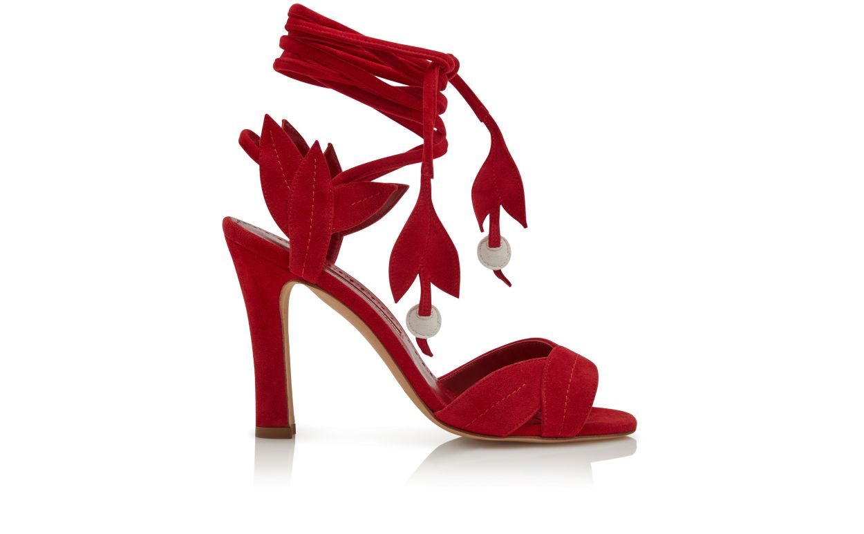 Sandalias de cuero de gamuza rojo con cordones