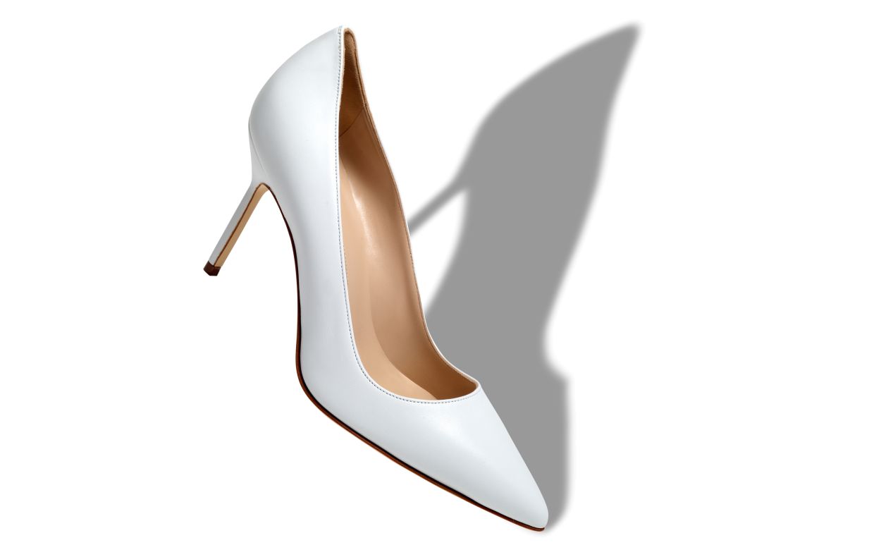 Zapatillas de punta puntiaguda de cuero napa blanco