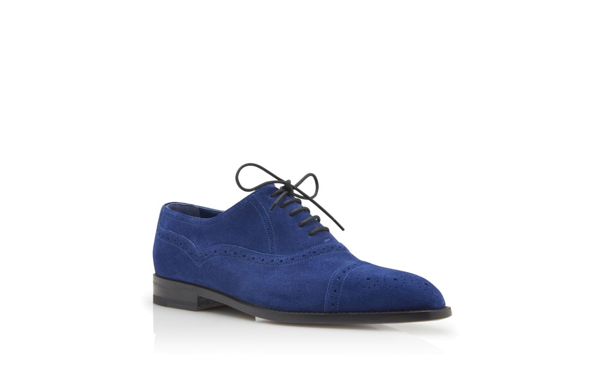 Oxfords de cuero de cabrito azul brillante con punta redonda