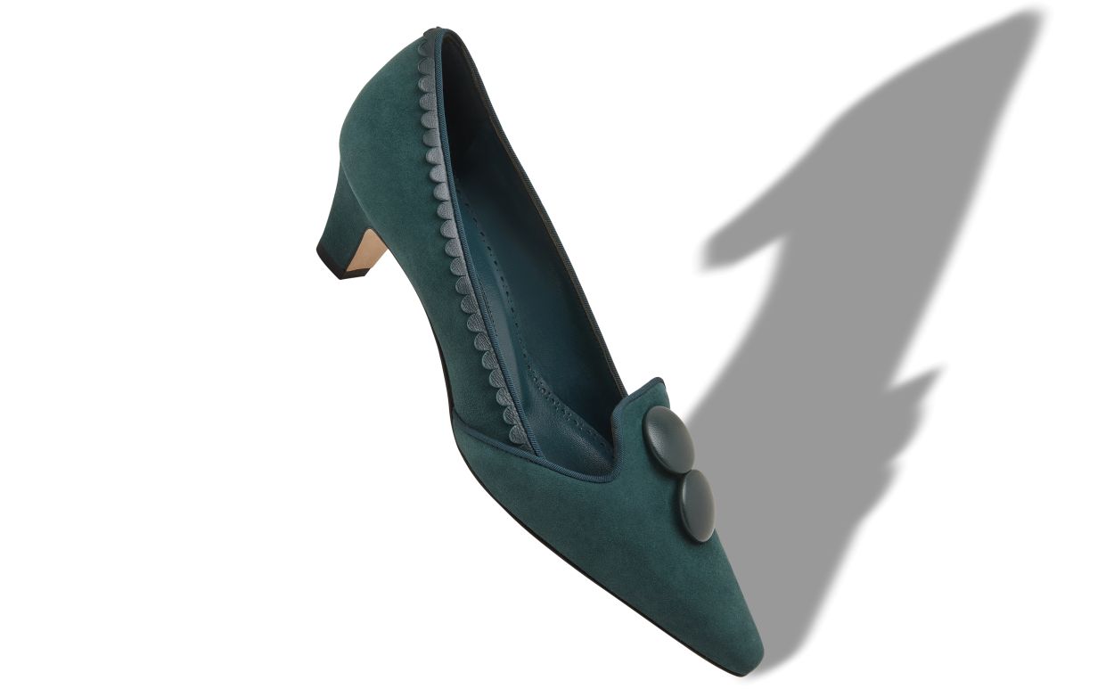 Zapatillas de Piel de Cabrito Verde Oscuro con Detalle de Botón