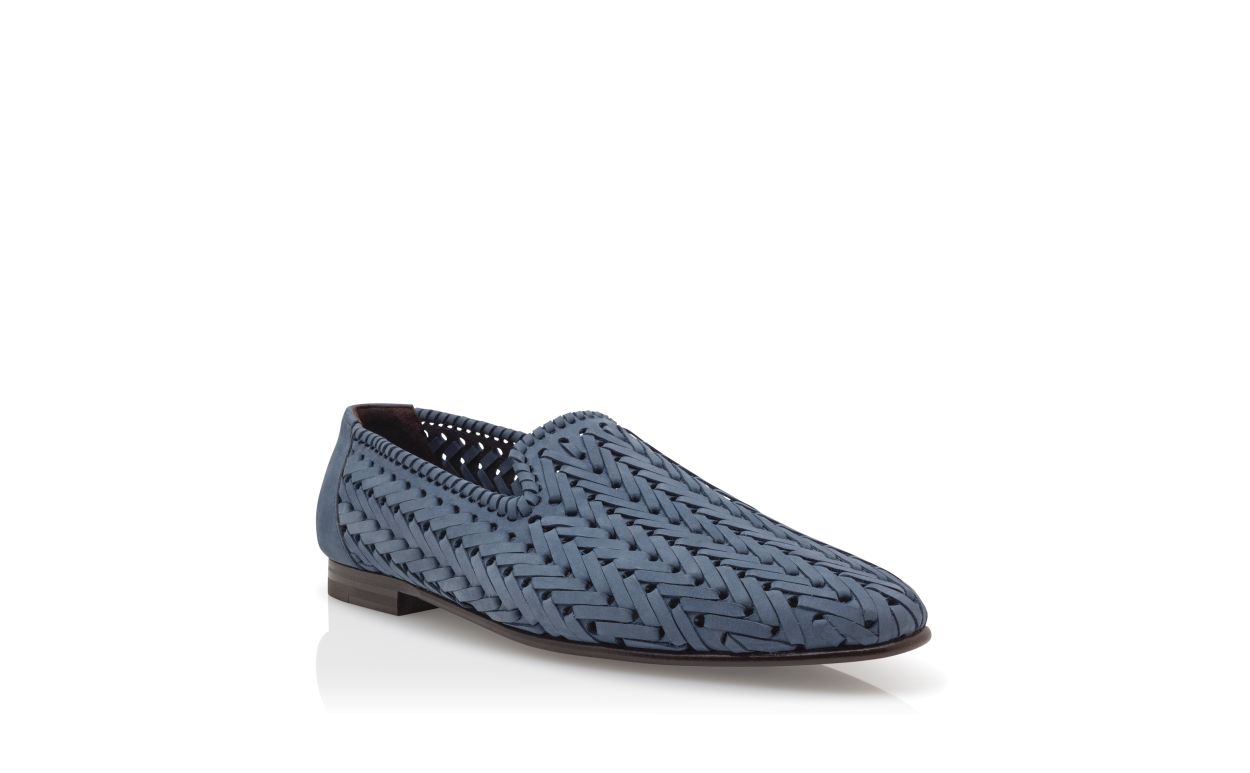 Zapatillas de cuero de vitela azul claro tejido