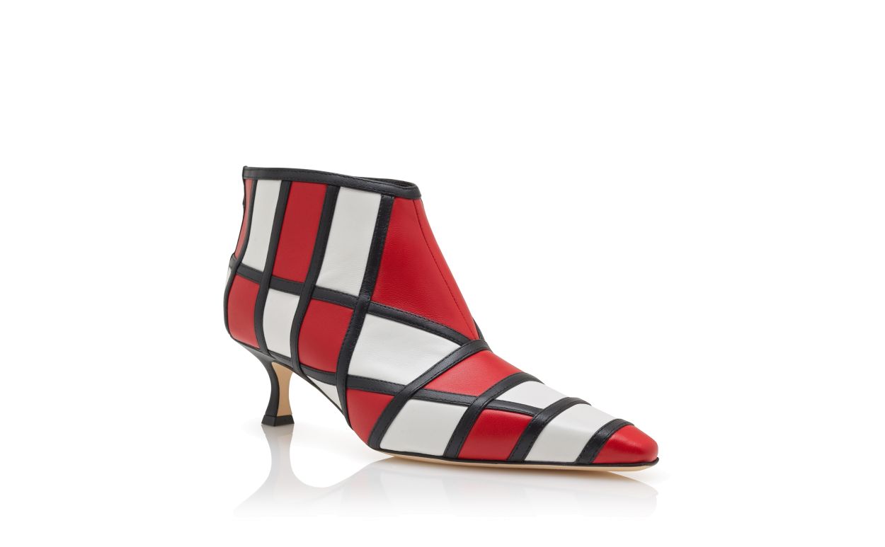 Botas de tobillo de cuero nappa rojo y blanco
