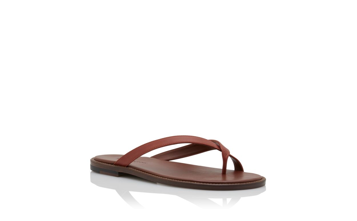 Sandalias planas de cuero de ternera marrón medio