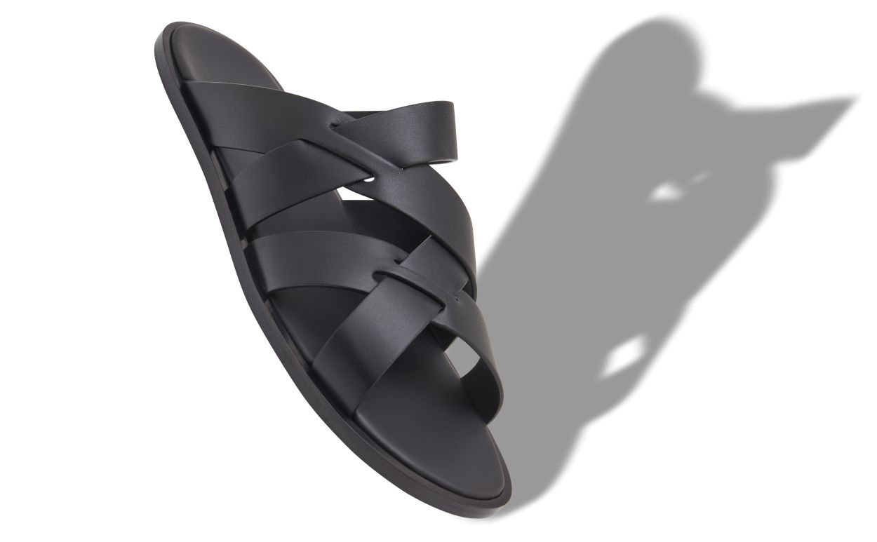 Sandalias de cuero de ternera negro con correas cruzadas