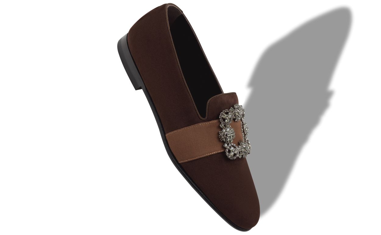 Zapatillas de Piel de Cabra Marrón Oscuro con Hebilla de Joya