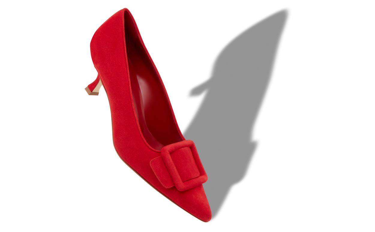 Zapatillas de Puntera Punta Roja con Detalle de Hebilla de Suede