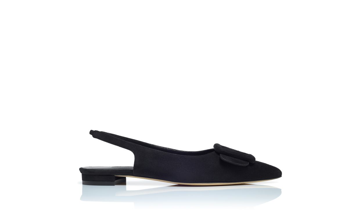 Zapatos planos de ante negro con detalle de hebilla y cierre elástico