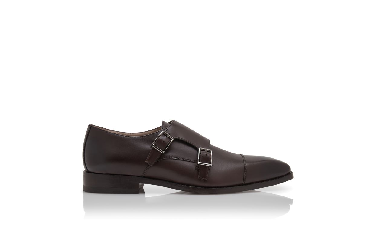 Zapatos de cuero de ternera marrón oscuro con hebilla monje