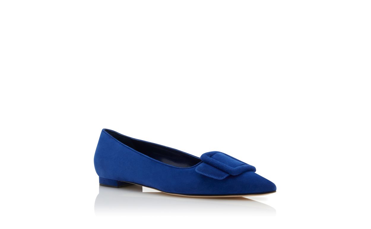 Zapatillas planas de cuero azul con hebilla