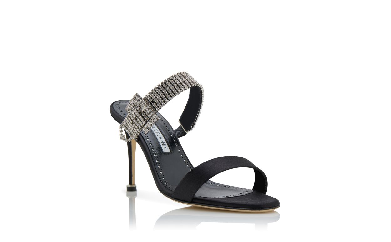 Mocasines con cordones de satín negro y adornos de cristal